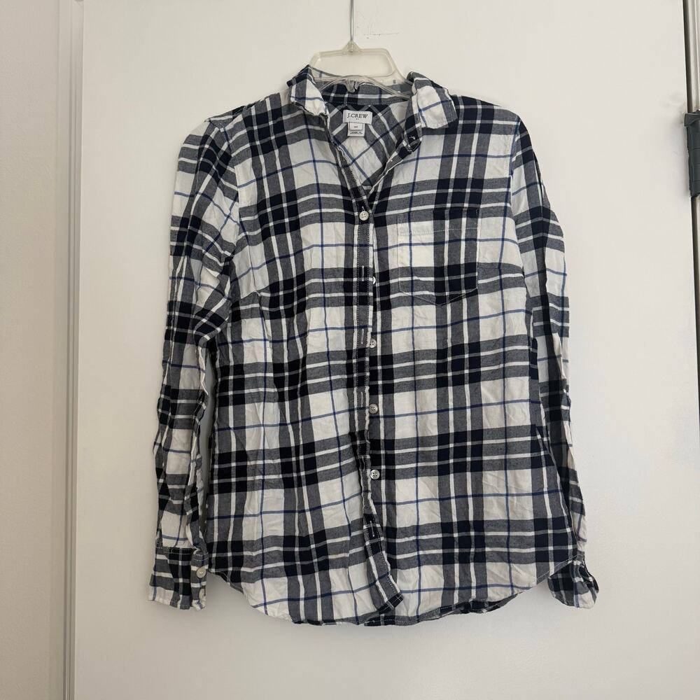 J. Crew Black White Check Plaid Long Sleeve Button Shirt Womens XS EUC